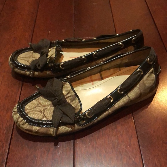 Coach Carisa Brown monogram patent flat loafer signature C pattern grosgrain - Picture 6 of 8